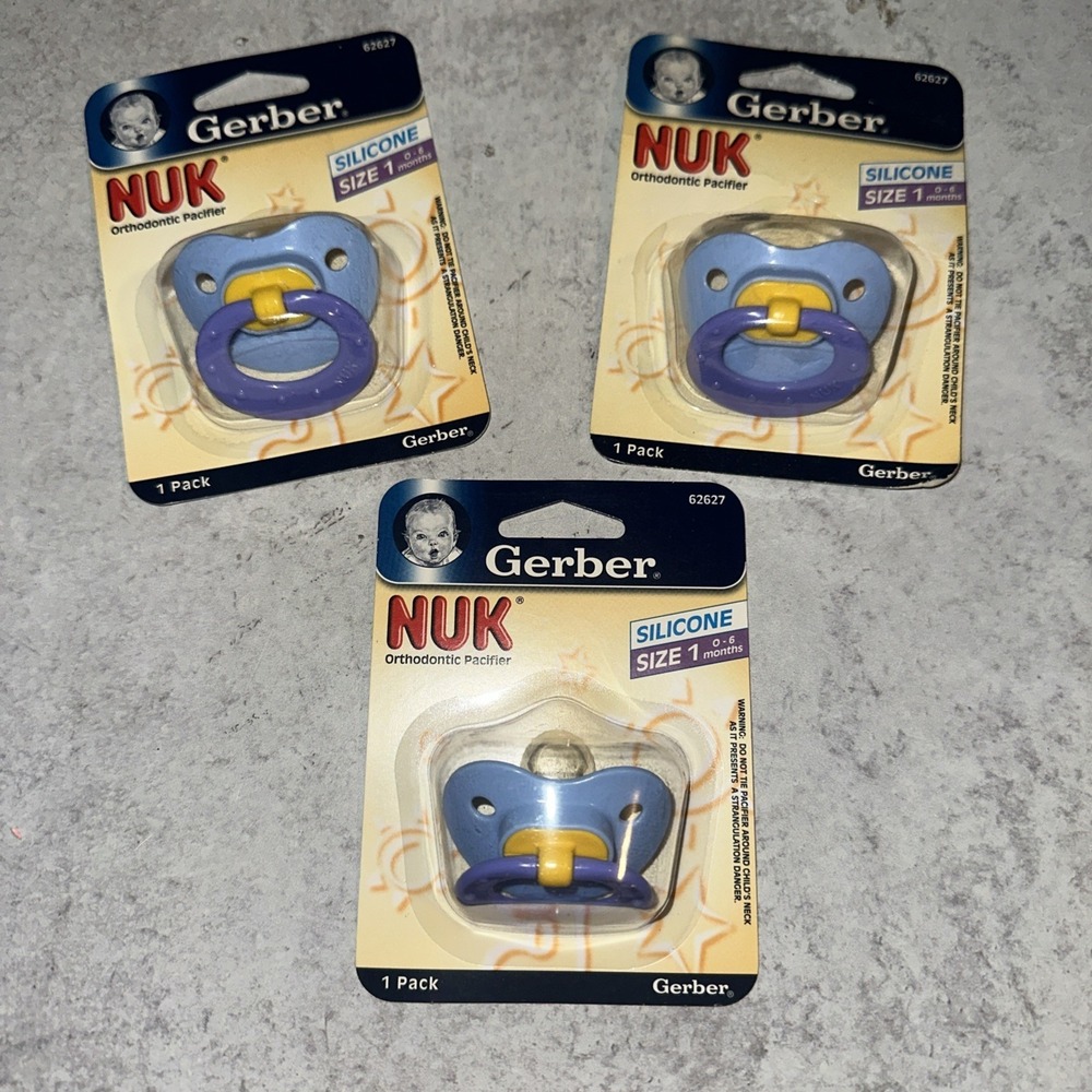 3 Lot  Gerber NUK Orthodonic Pacifier Size 1  0-6 Months Silicone Blue